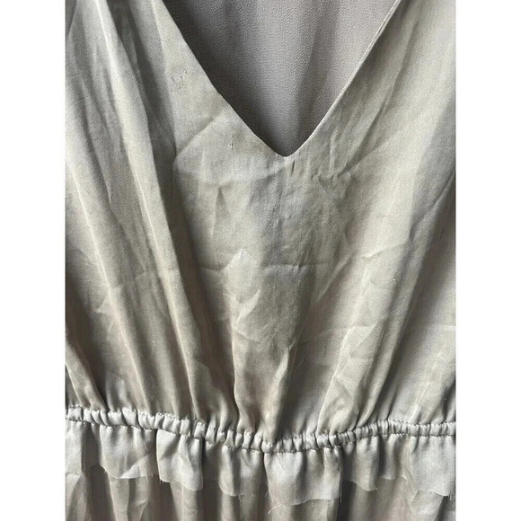 Tahari Dress Womens Small Beige Sleeveless Midi Sinch Waist V Neck Satin Casual - Picture 3 of 6